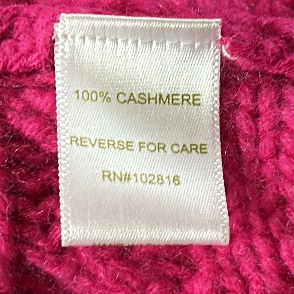 Garnet Hill Cashmere Cable Knit Sweater Turtleneck Magenta Pink M w MEASUREMENTS - Picture 8 of 12